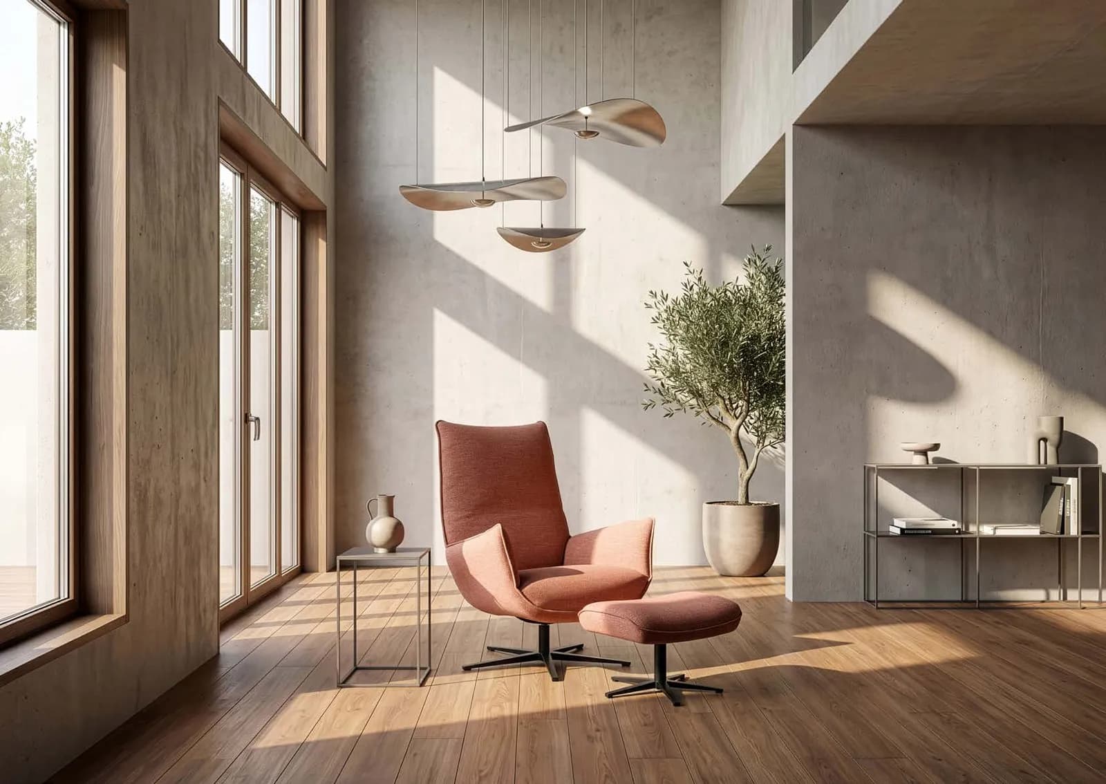 Calm by designwerk, shown as Calm armchair + stool