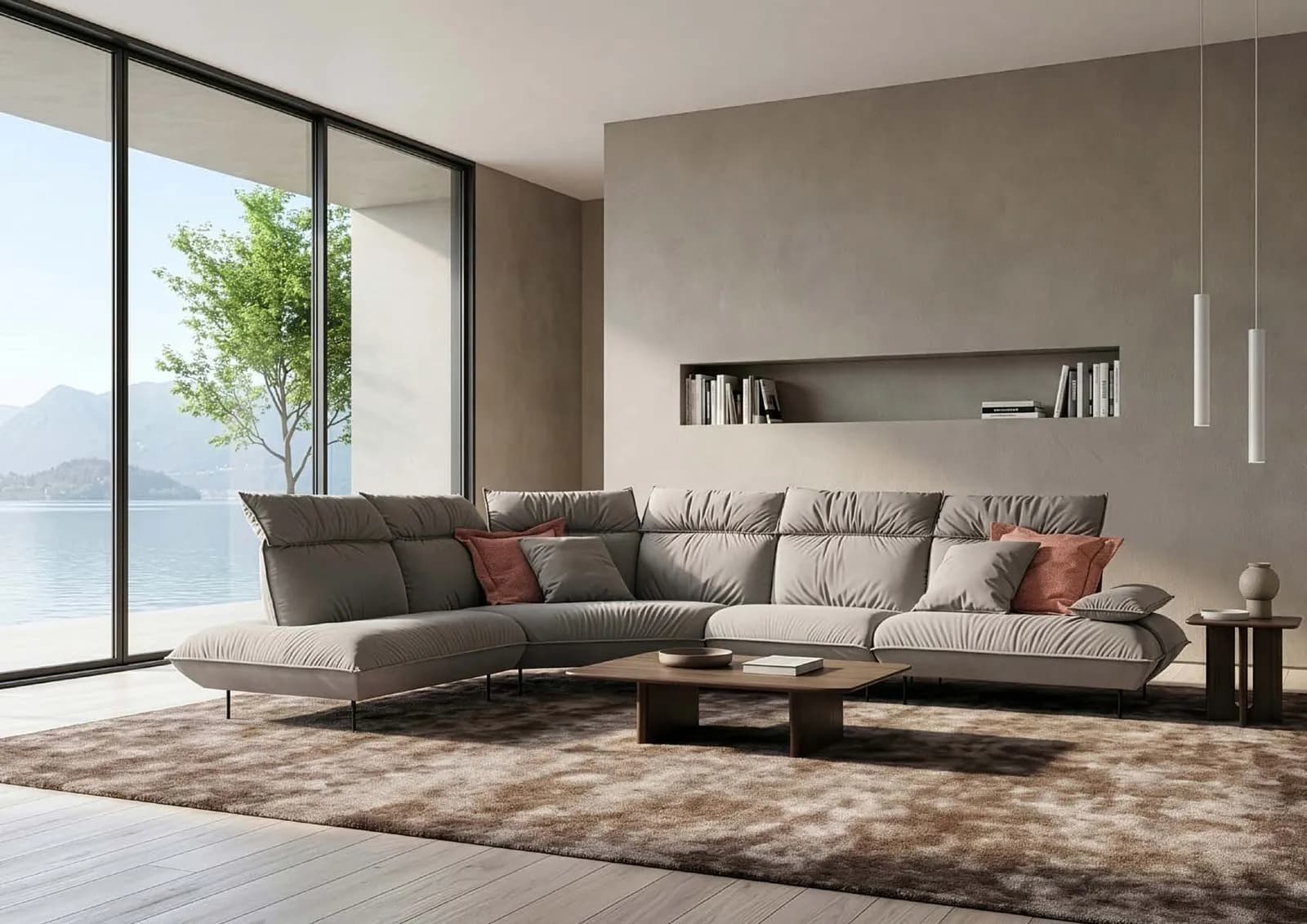 Solara by designwerk, shown as Solara 2HT left + trapeze corner + element 90 + element 90 armrest right + 6 headrests