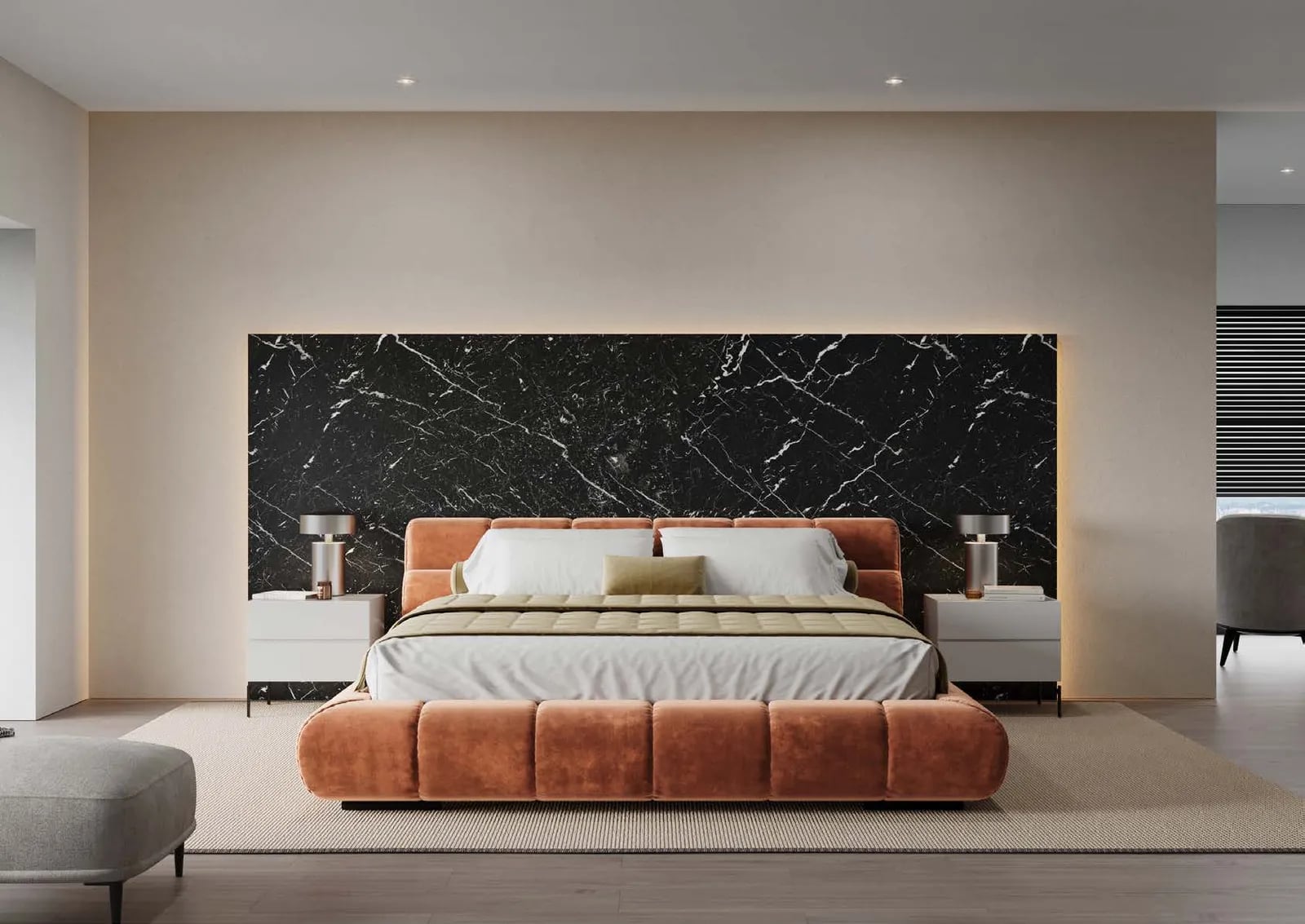 Temple bed by designwerk, shown as Temple upholstered bed