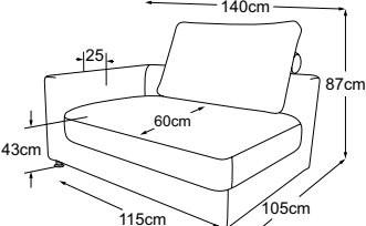 Element 120 armrest left, drawn to scale with dimensions