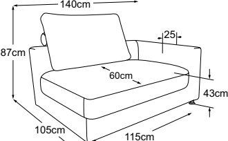 Element 120 armrest right, drawn to scale with dimensions
