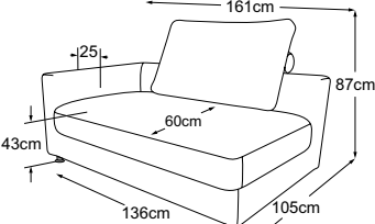 Element 140 armrest left, drawn to scale with dimensions