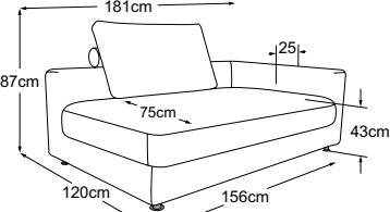 Element 160 deep armrest right, drawn to scale with dimensions
