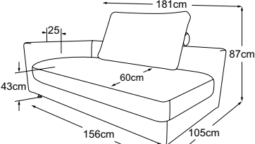 Element 160 armrest left, drawn to scale with dimensions