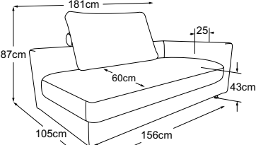 Element 160 armrest right, drawn to scale with dimensions