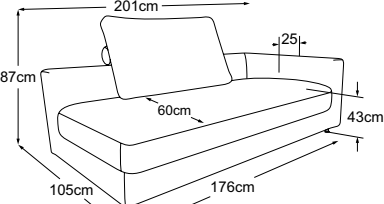 Element 180 armrest right, drawn to scale with dimensions