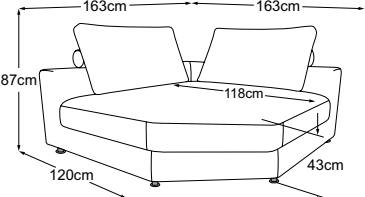 Trapeze corner 120-120, drawn to scale with dimensions