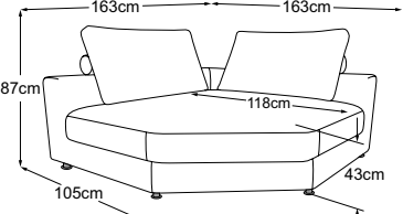 Trapeze corner 105-105, drawn to scale with dimensions