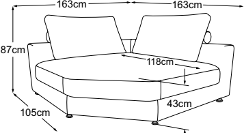 Trapeze corner 105-120, drawn to scale with dimensions