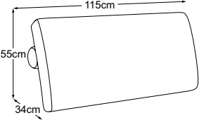 Cushion with roller, drawn to scale with dimensions