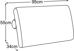 Cushion with roller, drawn to scale with dimensions
