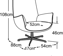 Calm armchair, drawn to scale with dimensions
