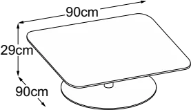 Center Leg 29, top 90 × 90 cm, drawn to scale with dimensions