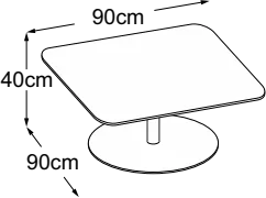 Center Leg 40, top 90 × 90 cm, drawn to scale with dimensions