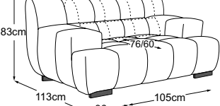 Loveseat incl. MBA, drawn to scale with dimensions