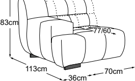 Element 70 armrest left incl. 1 MBA, drawn to scale with dimensions