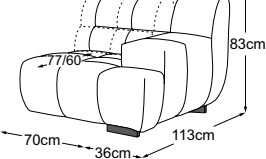 Element 70 armrest right incl. 1 MBA, drawn to scale with dimensions