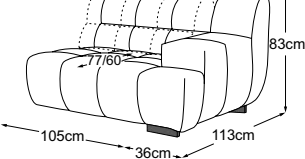 Element 105 armrest right incl. 1 MBA, drawn to scale with dimensions