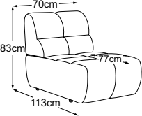 Element 70 without armrest, drawn to scale with dimensions