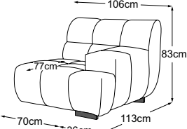 Element 70 armrest right, drawn to scale with dimensions