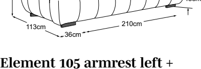 Element 105 armrest left + element 105 armrest right incl. MBA, drawn to scale with dimensions