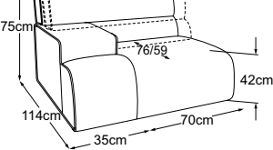 Element 70 armrest left incl. MBA, drawn to scale with dimensions