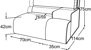 Element 70 armrest right incl. MBA, drawn to scale with dimensions