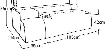 Element 105 armrest left incl. MBA, drawn to scale with dimensions