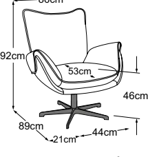 Eden armchair, drawn to scale with dimensions