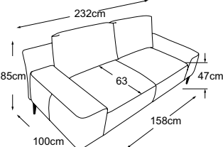 2.5-sofa, drawn to scale with dimensions