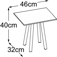 Four Leg 40, top 46 × 32 cm, drawn to scale with dimensions