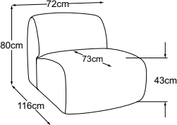 Element 70 without armrest, drawn to scale with dimensions