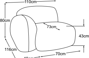 Element 70 armrest left, drawn to scale with dimensions