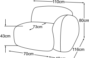 Element 70 armrest right, drawn to scale with dimensions