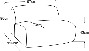 Element 105 without armrest, drawn to scale with dimensions