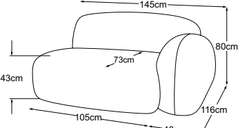 Element 105 armrest right, drawn to scale with dimensions