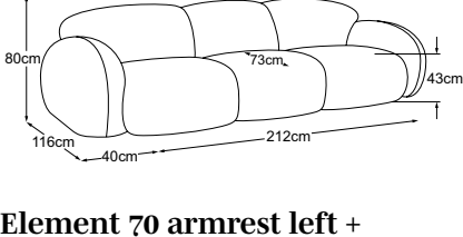 Element 70 armrest left + Element 70 + Element 70 armrest right, drawn to scale with dimensions