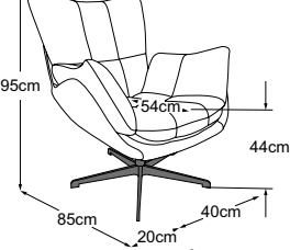 Jules armchair, drawn to scale with dimensions