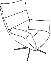 Julia armchair, drawn to scale with dimensions