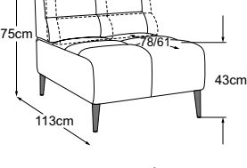 Element 70 without armrest incl. MBA, drawn to scale with dimensions
