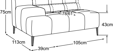 Element 105 armrest left incl. MBA, drawn to scale with dimensions