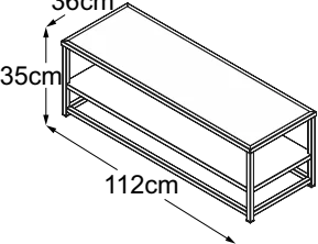 Lowboard, 112 × 36 cm, 35 cm high, drawn to scale with dimensions