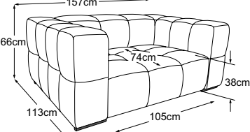 Loveseat, drawn to scale with dimensions