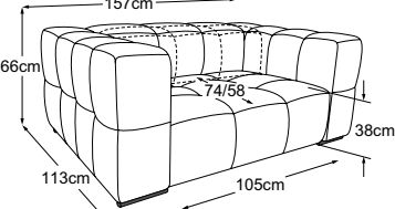 Loveseat incl. MBA, drawn to scale with dimensions