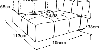 Element 105 armrest right incl. MBA, drawn to scale with dimensions