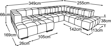 REC left + element 105 (MBA) + corner + 2HT right (MBA), drawn to scale with dimensions