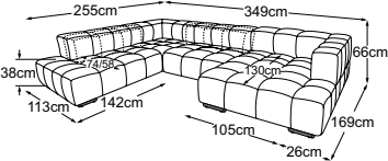 2HT left (MBA) + corner + element 105 (MBA) + REC right, drawn to scale with dimensions