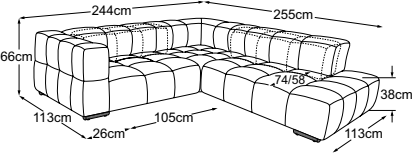 Element 105 armrest left (MBA) + corner + 2HT right (MBA), drawn to scale with dimensions
