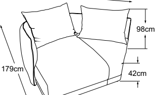 REC left incl. 2 cushions, drawn to scale with dimensions