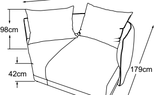 REC right incl. 2 cushions, drawn to scale with dimensions